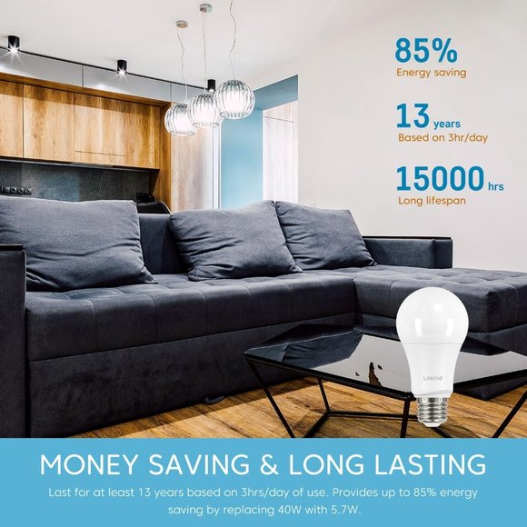 Linkind Dimmable A19 LED Light Bulbs, 100W Equivalent, E26 Base, 5000K Daylight, - Picture 3 of 7